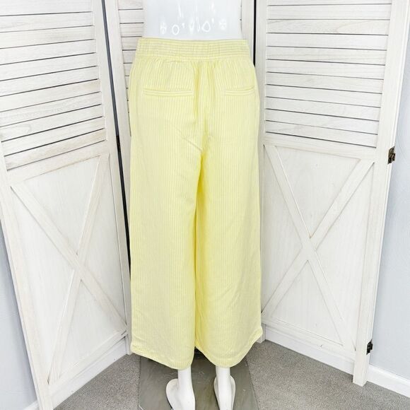 Loft Fluid Linen Blend Striped Wide Leg Crop Pants Yellow White Small Lined - Picture 6 of 16